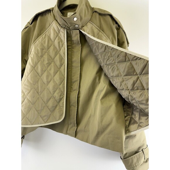 Grey Lab Quilted Jacket Olive Stand Collar Hidden Zip Button Cuff Womens Medium - Picture 8 of 16